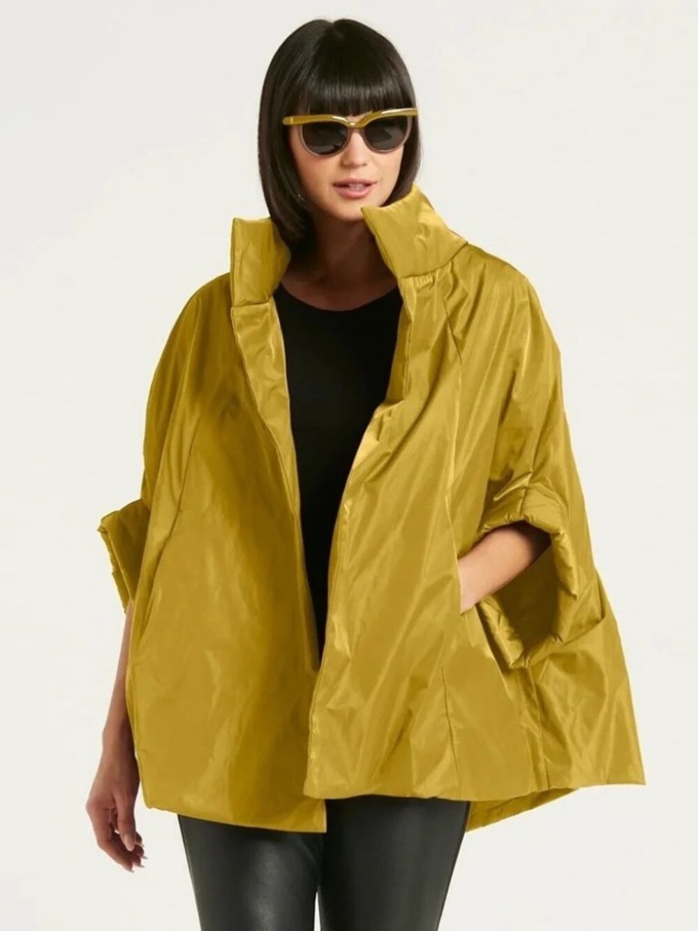 Planet by Lauren G Nylon Chic Cape Chartreuse One Size